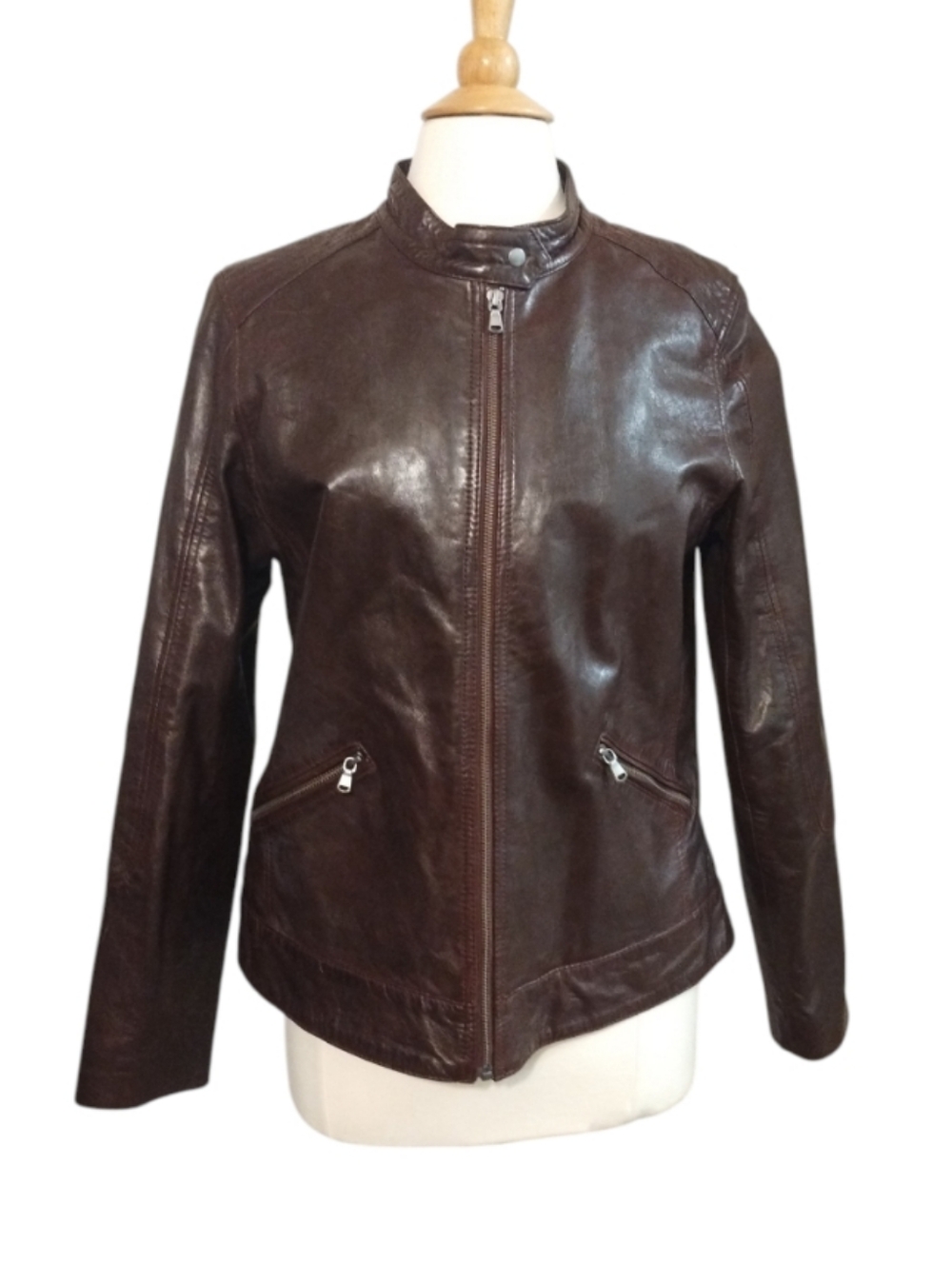 Wilsons Genuine Leather Fitted Moto Jacket Women's Burgundy XL
